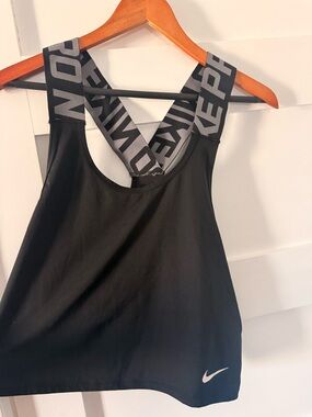 Nike Black and Gray Dri-FIT Athletic Tank with Branded Straps
